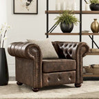 Brown/Beige/Grey Tufted Scroll Arm Accent Chair, Seats 1