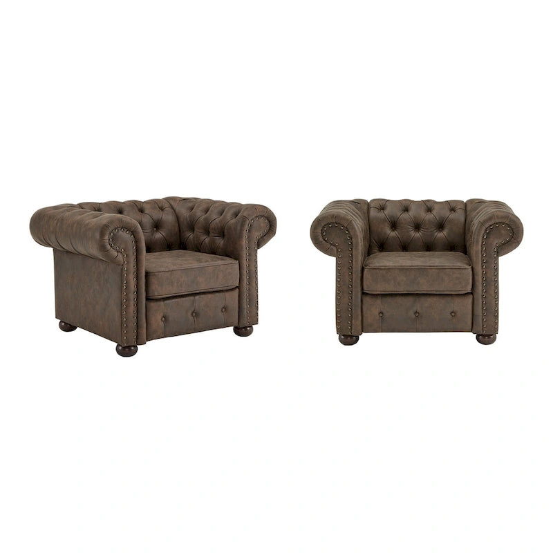 Brown/Beige/Grey Tufted Scroll Arm Accent Chair, Seats 1