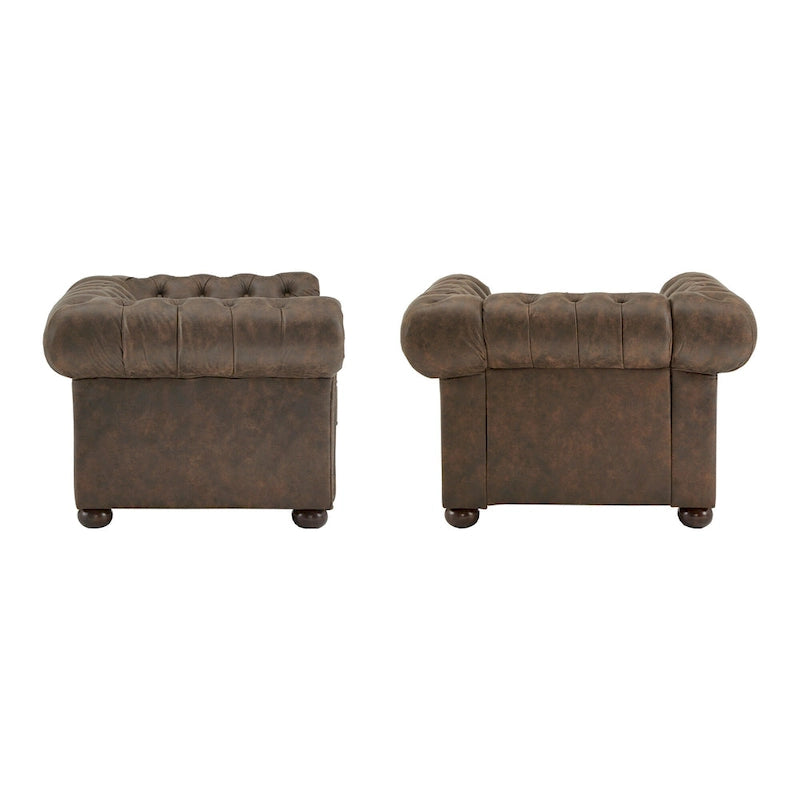 Brown/Beige/Grey Tufted Scroll Arm Accent Chair, Seats 1
