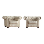 Brown/Beige/Grey Tufted Scroll Arm Accent Chair, Seats 1