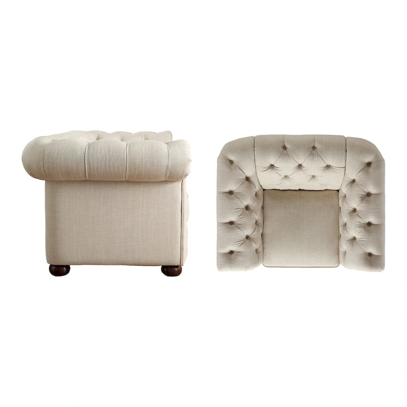 Brown/Beige/Grey Tufted Scroll Arm Accent Chair, Seats 1