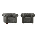 Brown/Beige/Grey Tufted Scroll Arm Accent Chair, Seats 1