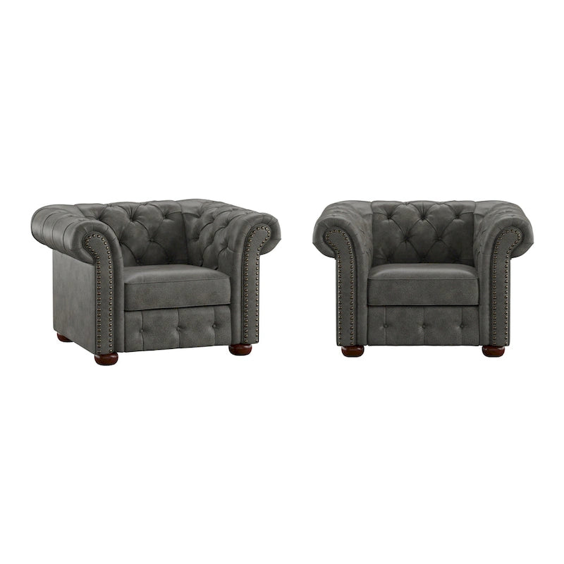 Brown/Beige/Grey Tufted Scroll Arm Accent Chair, Seats 1