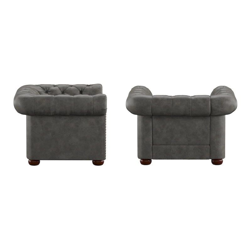 Brown/Beige/Grey Tufted Scroll Arm Accent Chair, Seats 1