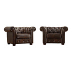 Brown/Beige/Grey Tufted Scroll Arm Accent Chair, Seats 1