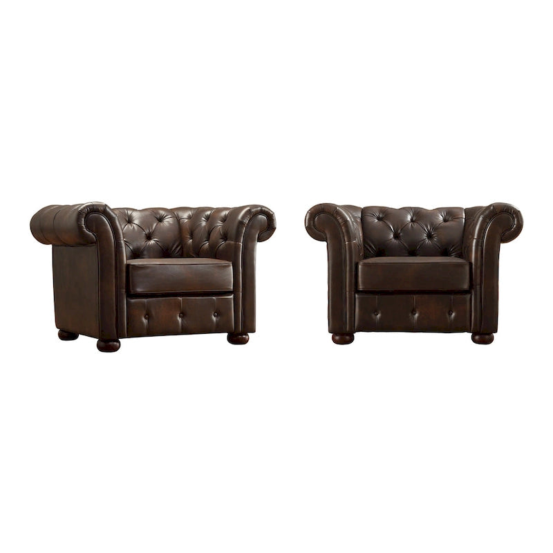 Brown/Beige/Grey Tufted Scroll Arm Accent Chair, Seats 1