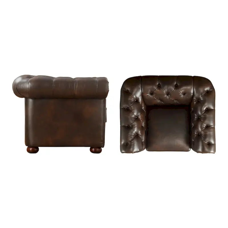 Brown/Beige/Grey Tufted Scroll Arm Accent Chair, Seats 1