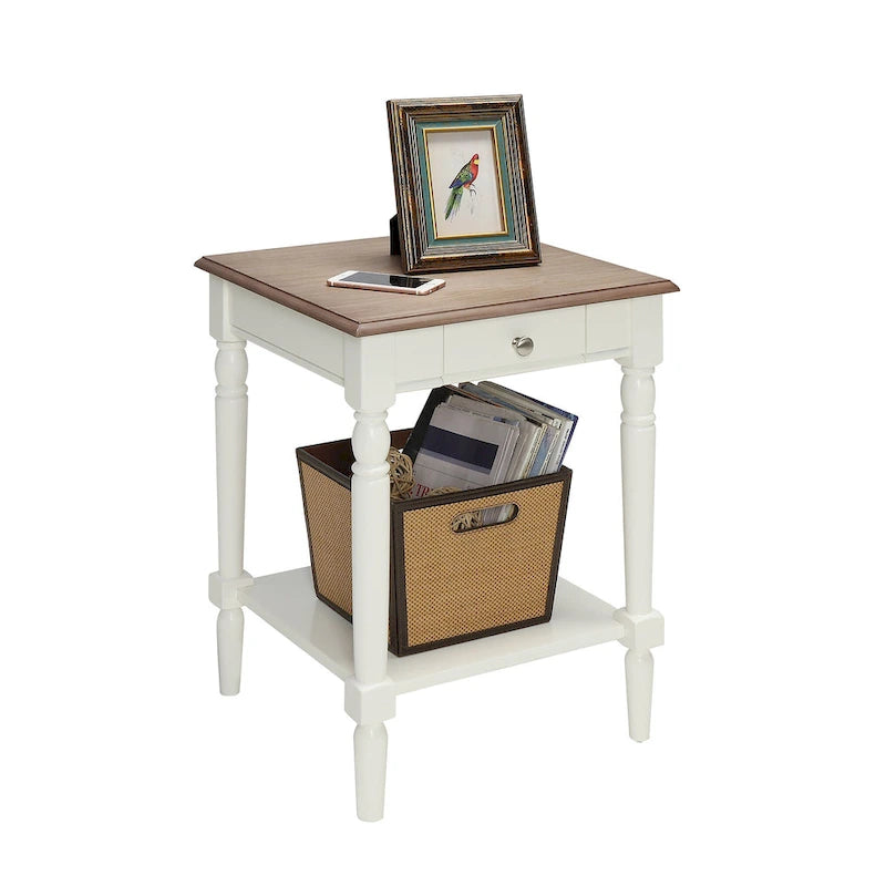 Table d'appoint à 1 tiroir avec étagère inférieure, blanche / noire / couleur bois, simple