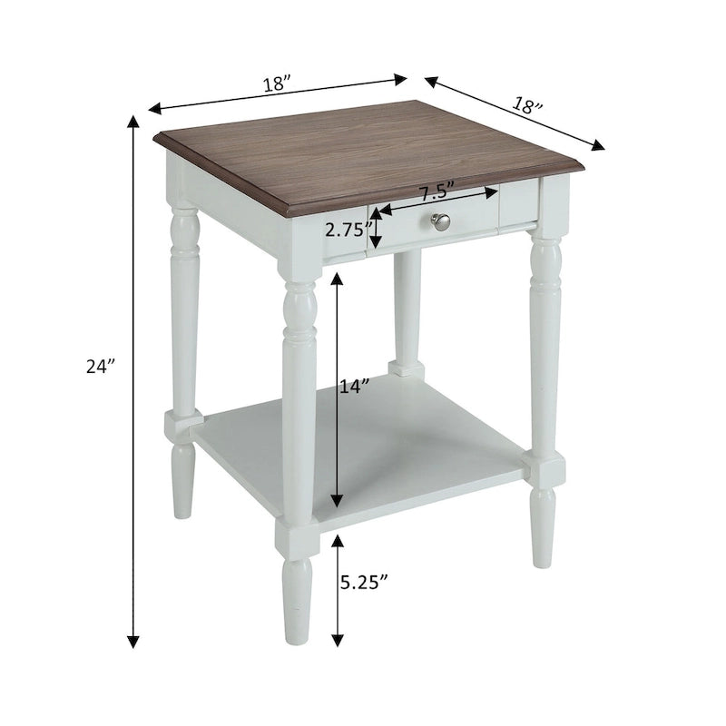 Table d'appoint à 1 tiroir avec étagère inférieure, blanche / noire / couleur bois, simple