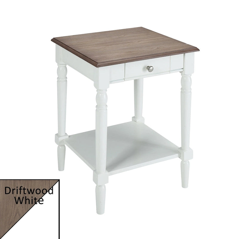 Table d'appoint à 1 tiroir avec étagère inférieure, blanche / noire / couleur bois, simple