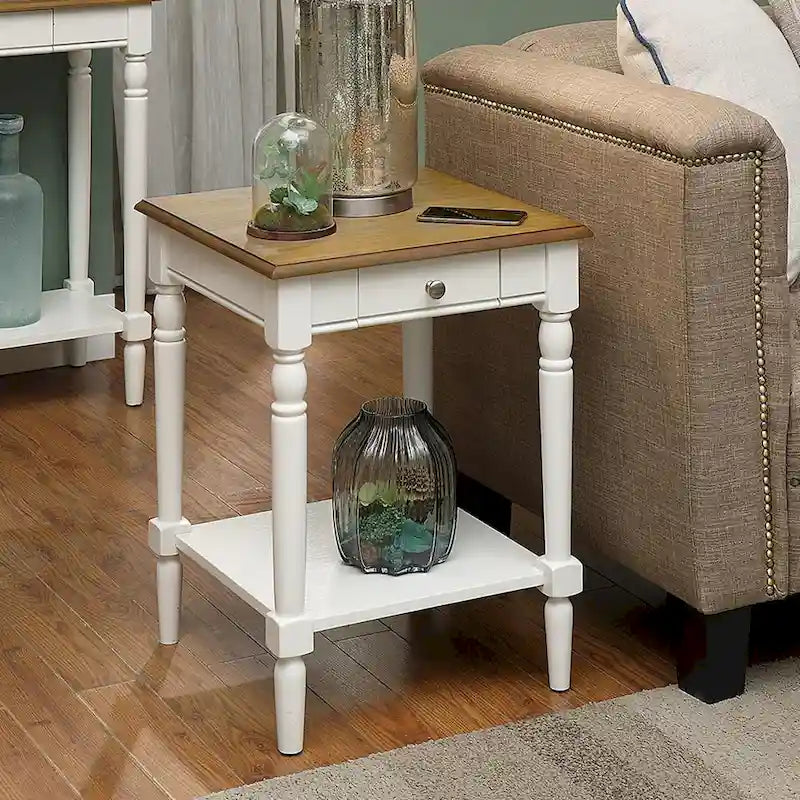 Table d'appoint à 1 tiroir avec étagère inférieure, blanche / noire / couleur bois, simple