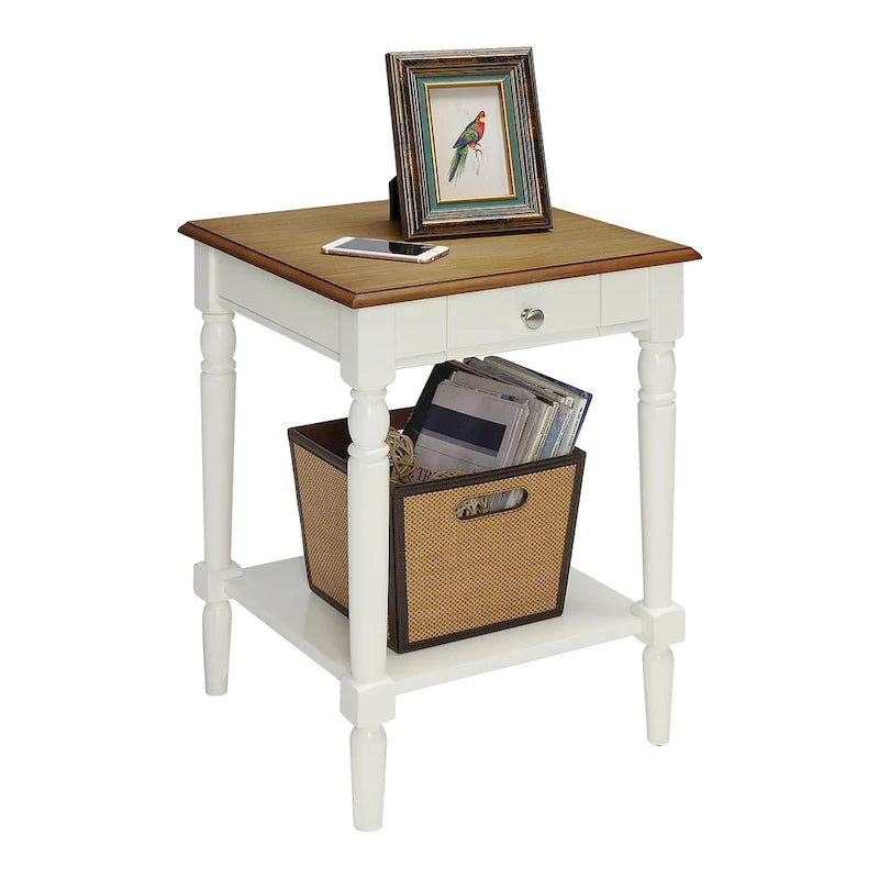 Table d'appoint à 1 tiroir avec étagère inférieure, blanche / noire / couleur bois, simple