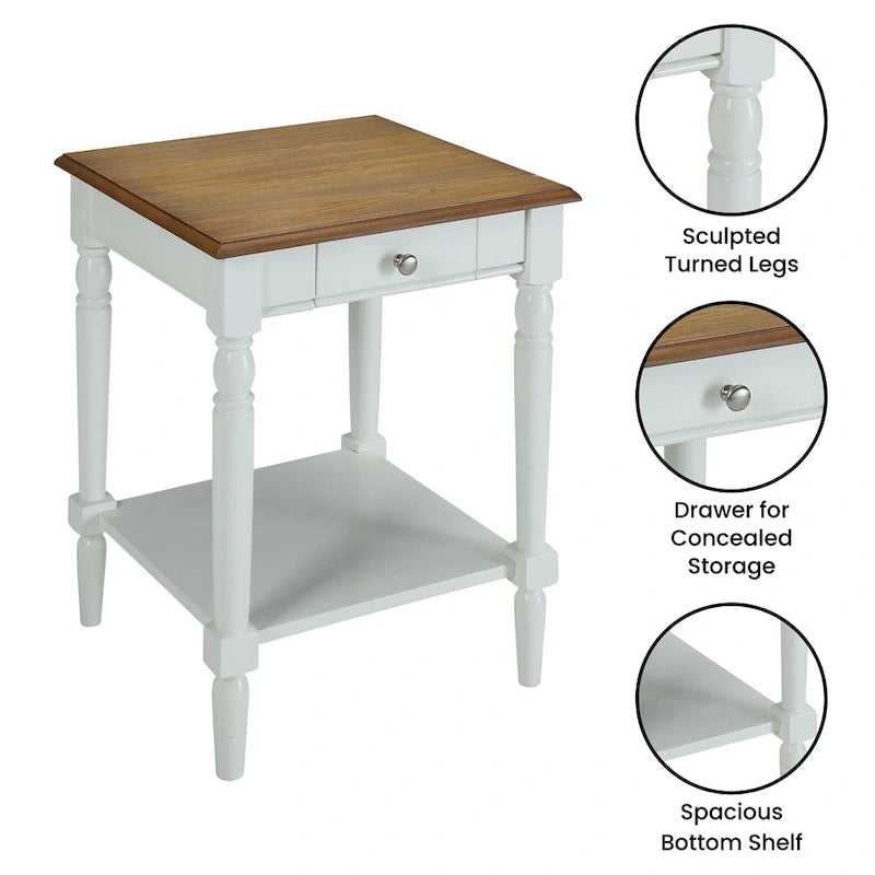Table d'appoint à 1 tiroir avec étagère inférieure, blanche / noire / couleur bois, simple