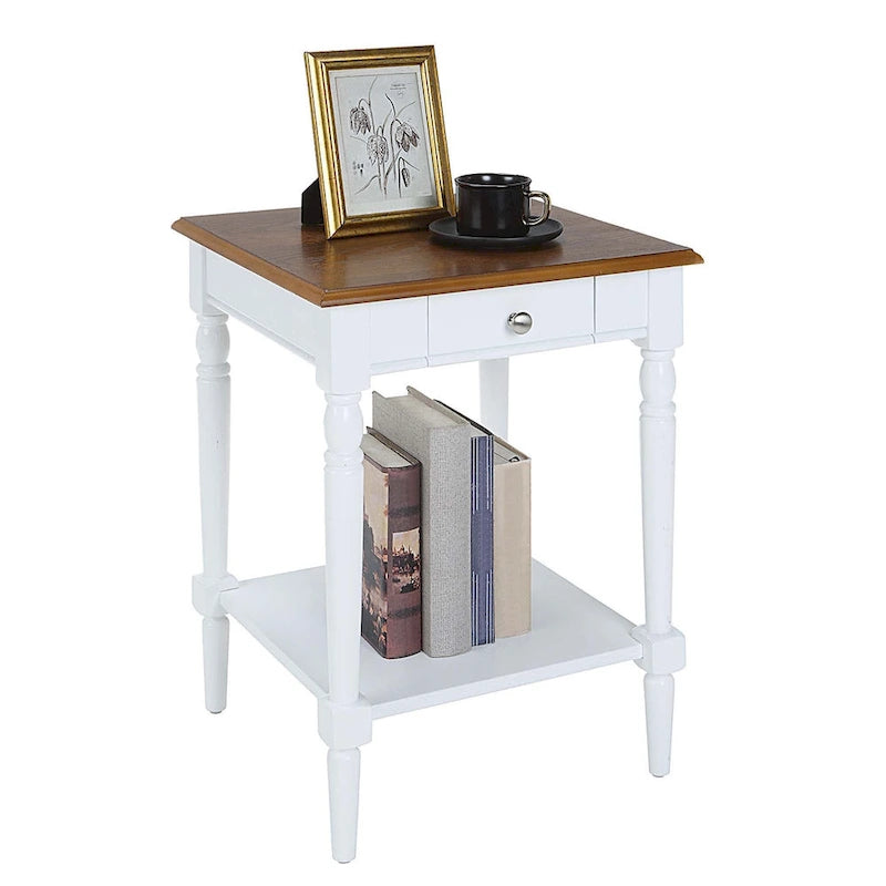 Table d'appoint à 1 tiroir avec étagère inférieure, blanche / noire / couleur bois, simple