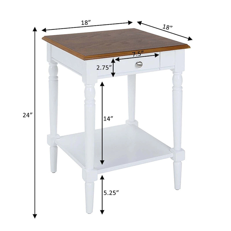 Table d'appoint à 1 tiroir avec étagère inférieure, blanche / noire / couleur bois, simple