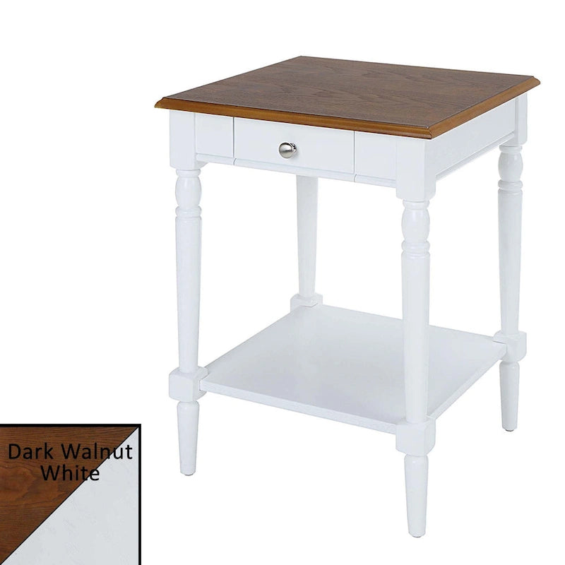 Table d'appoint à 1 tiroir avec étagère inférieure, blanche / noire / couleur bois, simple