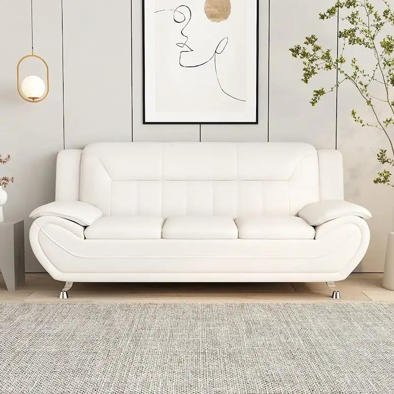 Modern Bonded Leather Sofa – Grey / Cream White / Black / Camel-Black / Red, 3-Seater