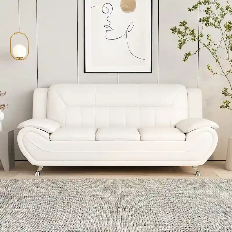 Modern Bonded Leather Sofa – Grey / Cream White / Black / Camel-Black / Red, 3-Seater
