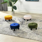 Round Velvet Footstool Ottoman, Multiple Colors, Single Seat, 16" Diameter