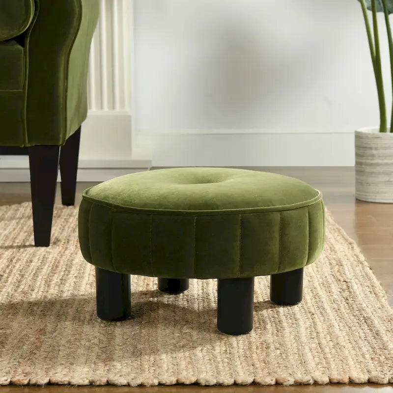 Round Velvet Footstool Ottoman, Multiple Colors, Single Seat, 16" Diameter
