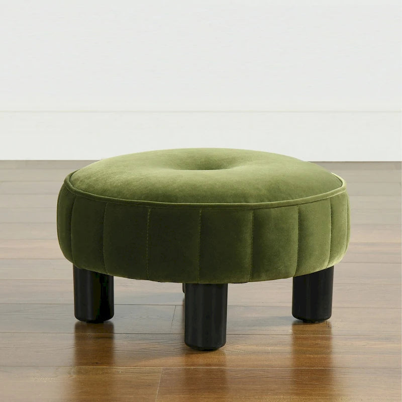 Round Velvet Footstool Ottoman, Multiple Colors, Single Seat, 16" Diameter