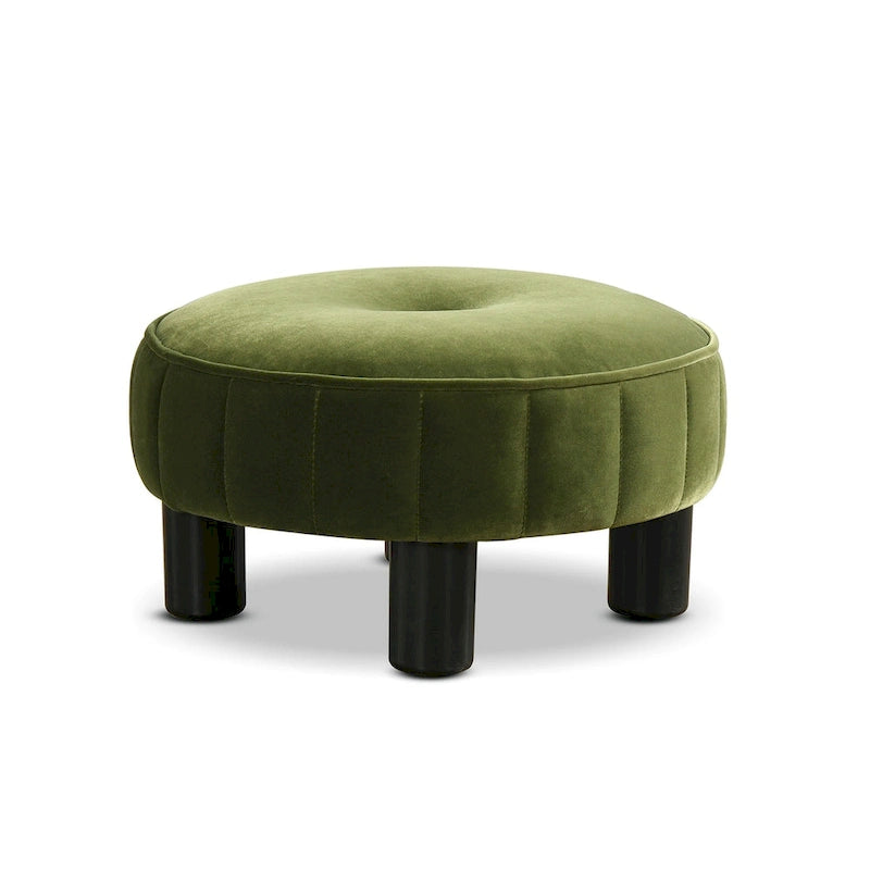 Round Velvet Footstool Ottoman, Multiple Colors, Single Seat, 16" Diameter