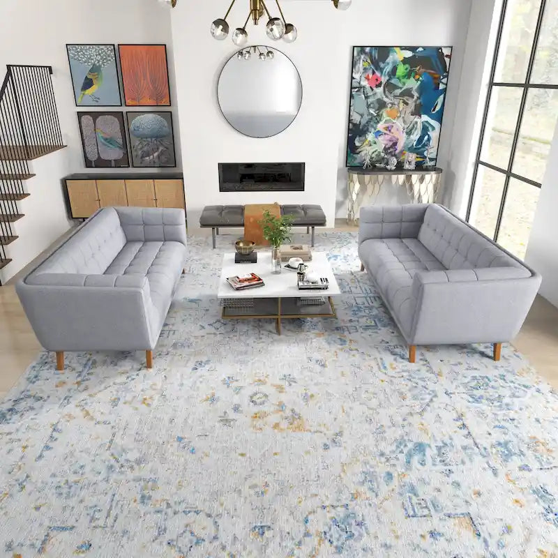 Tufted Velvet Loveseat, Set of 2 – Teal / Smoke / Blue / Grey / Dark Yellow