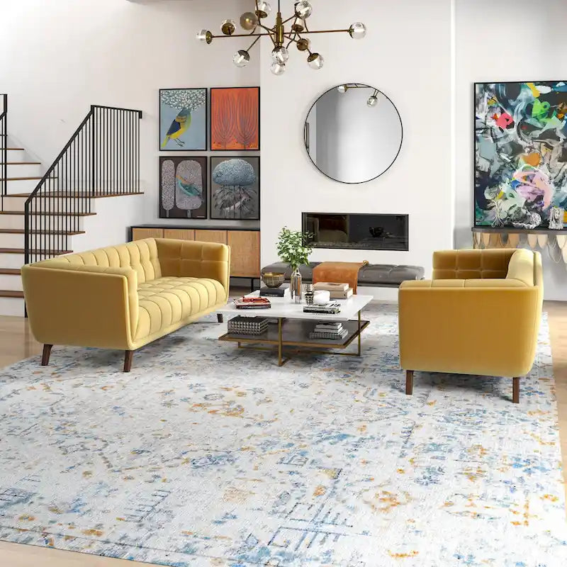 Tufted Velvet Loveseat, Set of 2 – Teal / Smoke / Blue / Grey / Dark Yellow