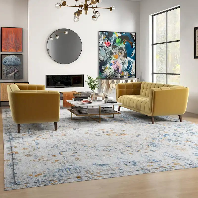 Tufted Velvet Loveseat, Set of 2 – Teal / Smoke / Blue / Grey / Dark Yellow