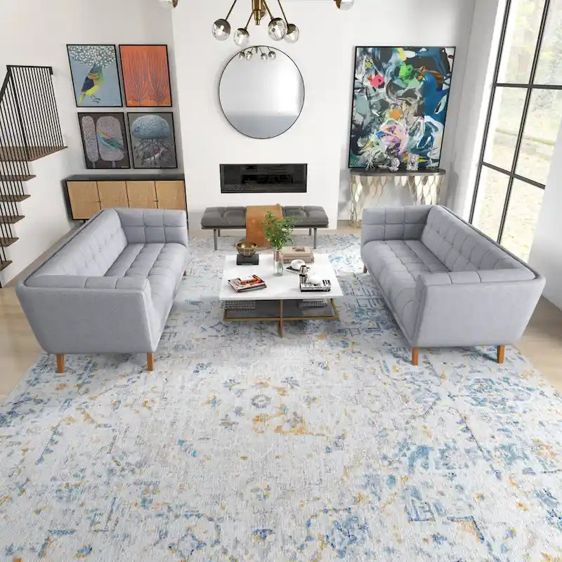 Tufted Velvet Loveseat, Set of 2 – Teal / Smoke / Blue / Grey / Dark Yellow