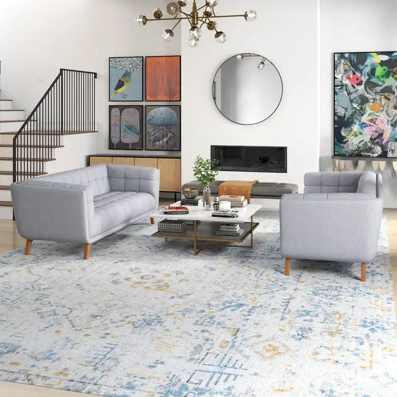Tufted Velvet Loveseat, Set of 2 – Teal / Smoke / Blue / Grey / Dark Yellow