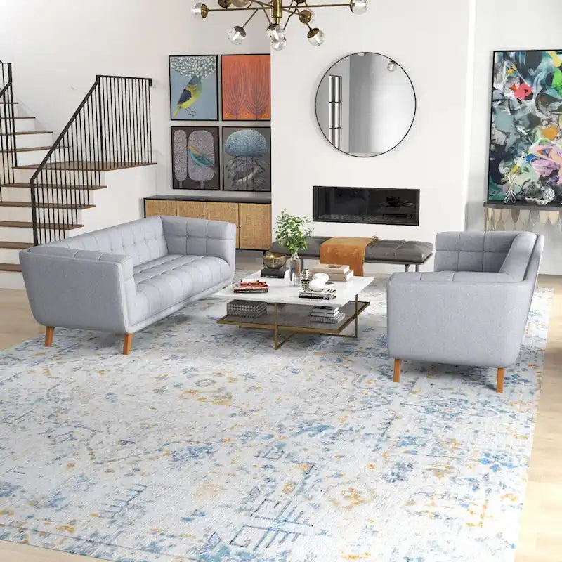 Tufted Velvet Loveseat, Set of 2 – Teal / Smoke / Blue / Grey / Dark Yellow