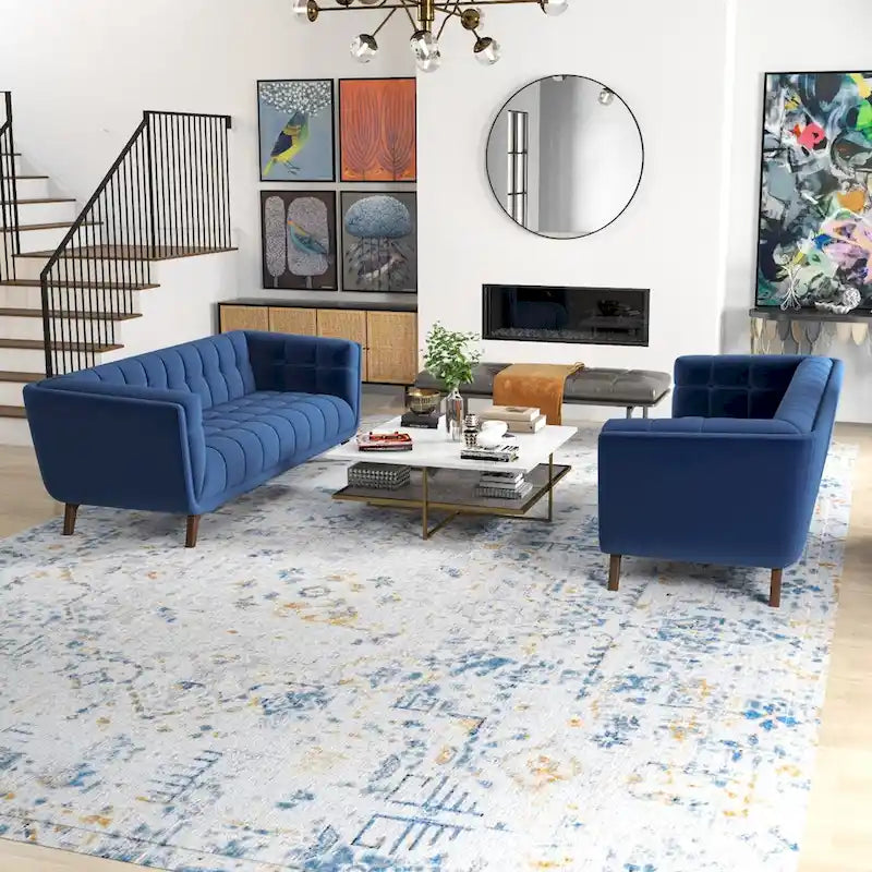 Tufted Velvet Loveseat, Set of 2 – Teal / Smoke / Blue / Grey / Dark Yellow