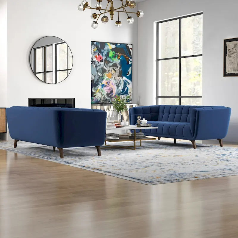 Tufted Velvet Loveseat, Set of 2 – Teal / Smoke / Blue / Grey / Dark Yellow
