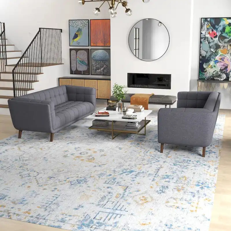 Tufted Velvet Loveseat, Set of 2 – Teal / Smoke / Blue / Grey / Dark Yellow