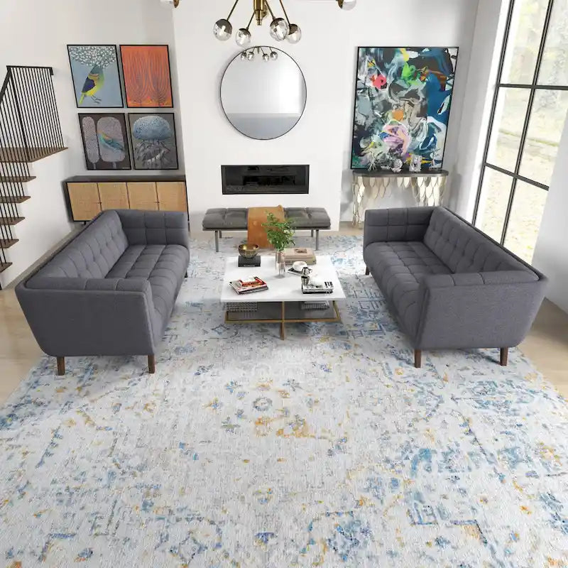 Tufted Velvet Loveseat, Set of 2 – Teal / Smoke / Blue / Grey / Dark Yellow