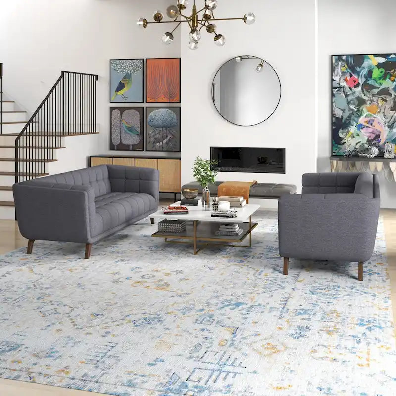 Tufted Velvet Loveseat, Set of 2 – Teal / Smoke / Blue / Grey / Dark Yellow