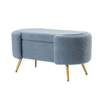 Grey / Sage / Mustard / Ivory / Blue / Cream Sherpa Upholstered Storage Bench with Gold Metal Legs, Single Seat