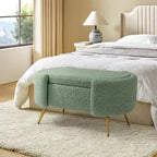 Grey / Sage / Mustard / Ivory / Blue / Cream Sherpa Upholstered Storage Bench with Gold Metal Legs, Single Seat