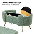 Grey / Sage / Mustard / Ivory / Blue / Cream Sherpa Upholstered Storage Bench with Gold Metal Legs, Single Seat