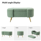 Grey / Sage / Mustard / Ivory / Blue / Cream Sherpa Upholstered Storage Bench with Gold Metal Legs, Single Seat