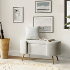 Grey / Sage / Mustard / Ivory / Blue / Cream Sherpa Upholstered Storage Bench with Gold Metal Legs, Single Seat