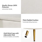 Grey / Sage / Mustard / Ivory / Blue / Cream Sherpa Upholstered Storage Bench with Gold Metal Legs, Single Seat