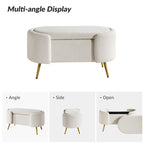 Grey / Sage / Mustard / Ivory / Blue / Cream Sherpa Upholstered Storage Bench with Gold Metal Legs, Single Seat