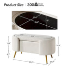 Grey / Sage / Mustard / Ivory / Blue / Cream Sherpa Upholstered Storage Bench with Gold Metal Legs, Single Seat
