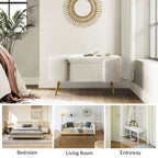 Grey / Sage / Mustard / Ivory / Blue / Cream Sherpa Upholstered Storage Bench with Gold Metal Legs, Single Seat
