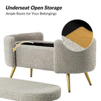 Grey / Sage / Mustard / Ivory / Blue / Cream Sherpa Upholstered Storage Bench with Gold Metal Legs, Single Seat
