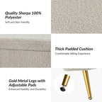 Grey / Sage / Mustard / Ivory / Blue / Cream Sherpa Upholstered Storage Bench with Gold Metal Legs, Single Seat