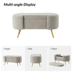 Grey / Sage / Mustard / Ivory / Blue / Cream Sherpa Upholstered Storage Bench with Gold Metal Legs, Single Seat