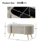 Grey / Sage / Mustard / Ivory / Blue / Cream Sherpa Upholstered Storage Bench with Gold Metal Legs, Single Seat